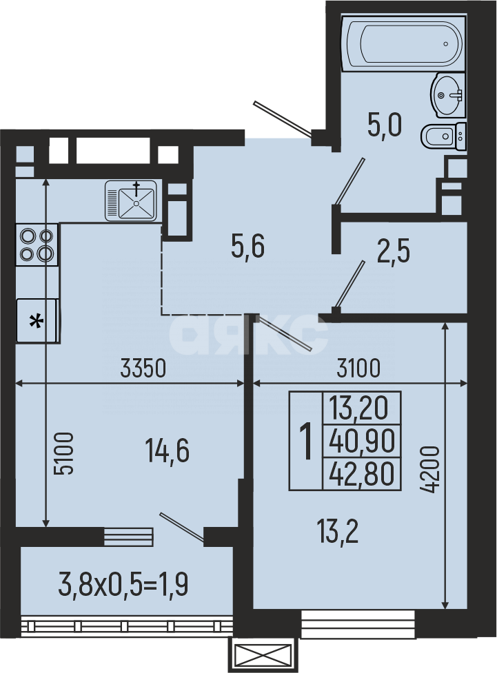 Фото №7: 1-комнатная квартира 42 м² - Майкоп, ул. К.А. Васильева, 4