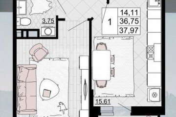 Фото №2: 1-комнатная квартира 38 м² - Майкоп, 