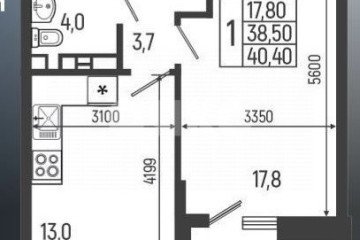 Фото №3: 1-комнатная квартира 40 м² - Майкоп, ул. К.А. Васильева, 2к4